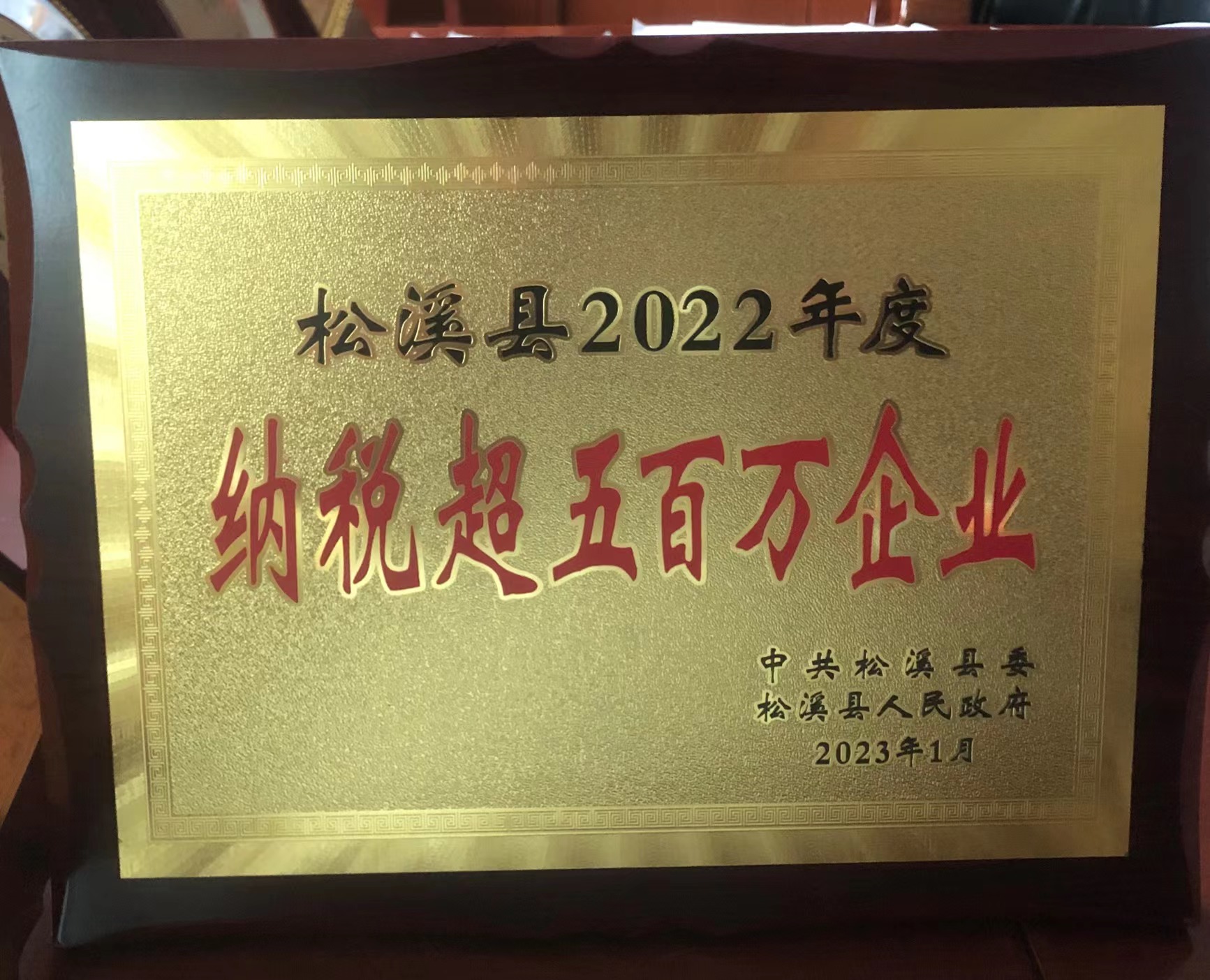 喜報！易順建工集團喜獲“松溪縣2022年度納稅超五百萬企業”榮譽